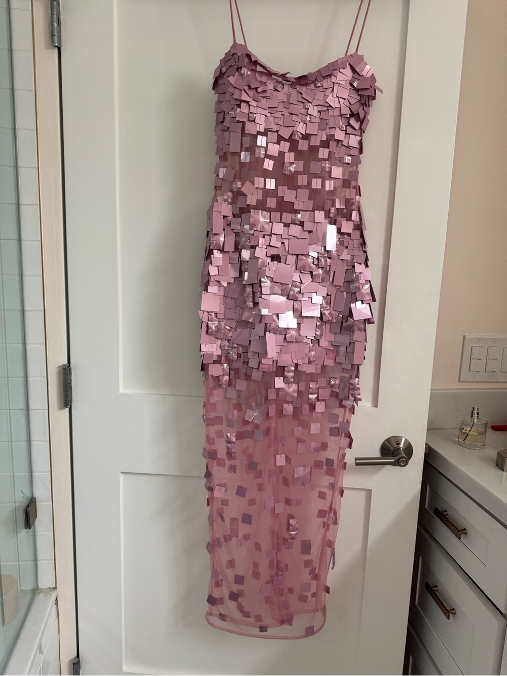Carmin Retrofete Pink Sequin Strapless Column Dress - Picture 4 of 6
